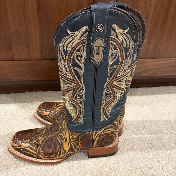 NEW Tanner Mark Jaw Dropper Hand Tooled Western Boots Orix Square Toe Womens 11 - Picture 12 of 13